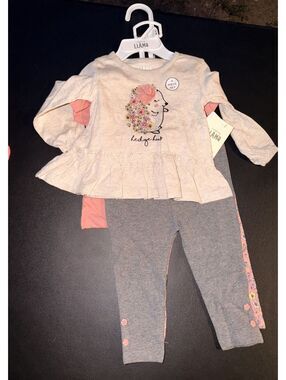 Lupilu Baby Girl Cream Floral Top and Gray Leggings Set New with Tags 6m
